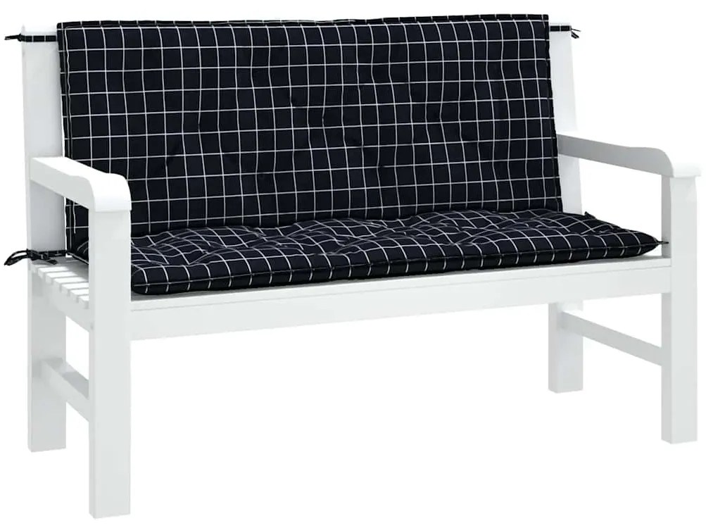 Almofadões p/ banco jardim 2 pcs 120x50x7cm tecido xadrez preto
