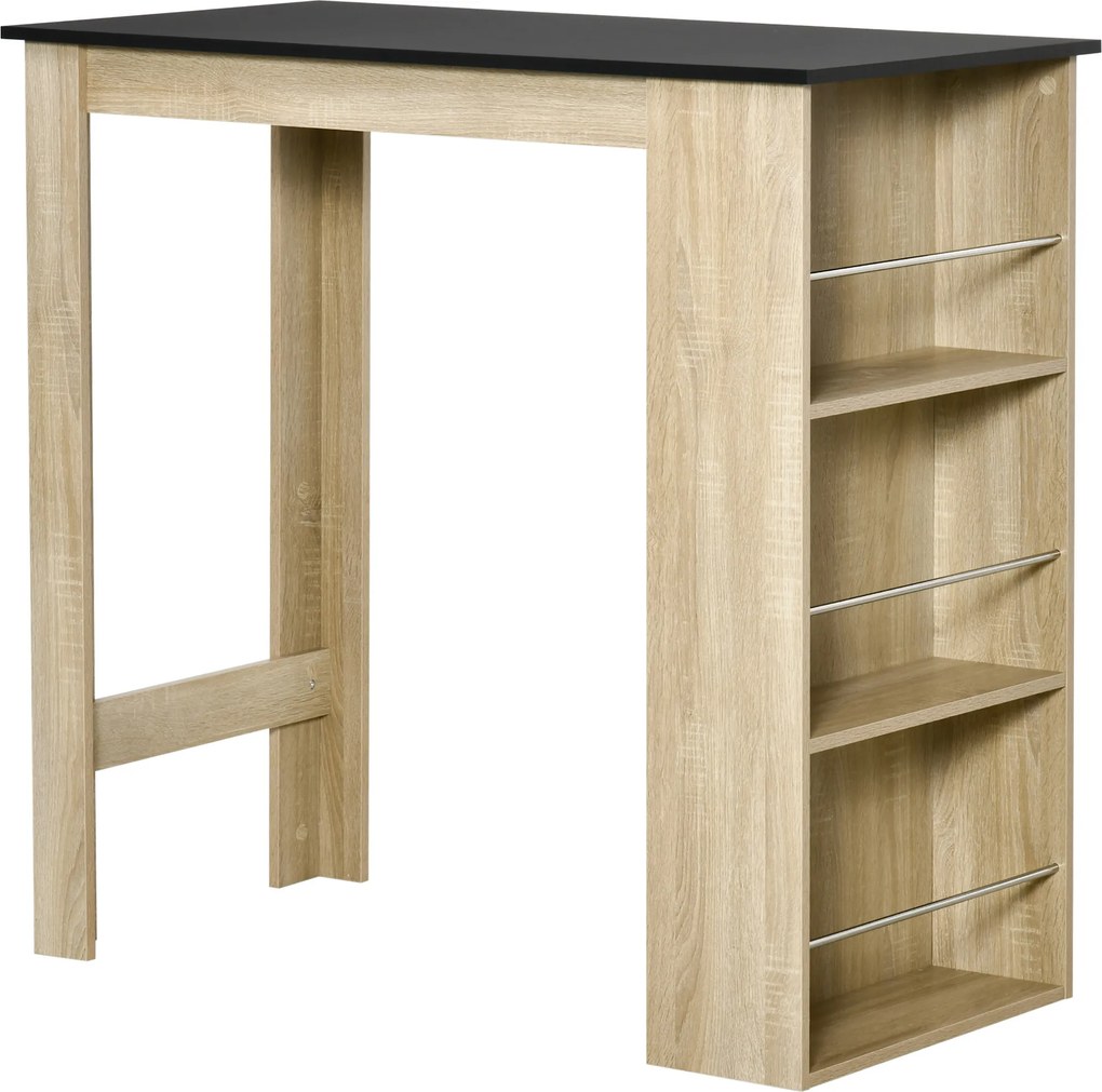 HOMCOM Mesa Alta com 3 Prateleiras Carvalho Claro e Preto 112x57x106 Cor Madeira e Preto | Aosom Portugal