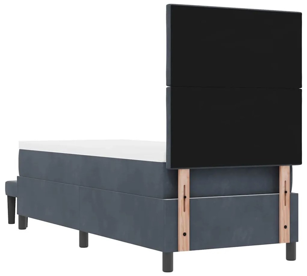 Cama Box Spring com Colchão e Banco Cinza Escuro 80x200 cm Veludo