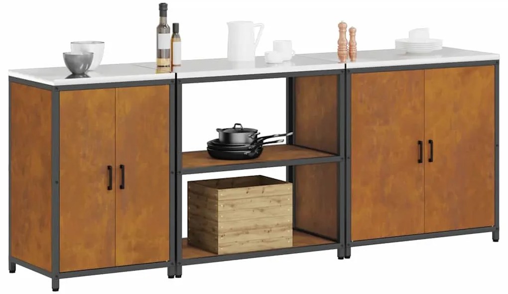 Conjunto de Armazenamento de Cozinha 3 pcs Ferro Enferrujado