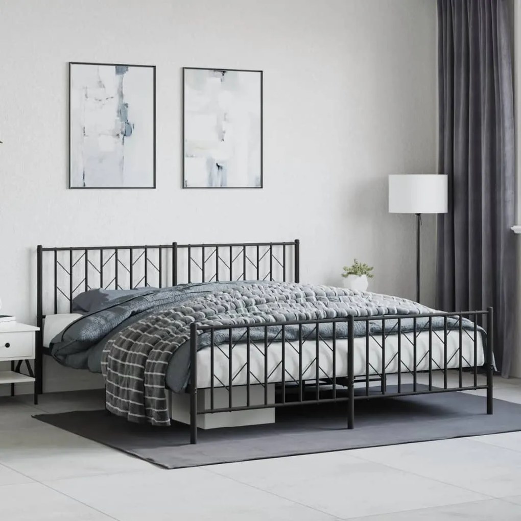 Estrutura de cama com cabeceira e pés 183x213 cm metal preto