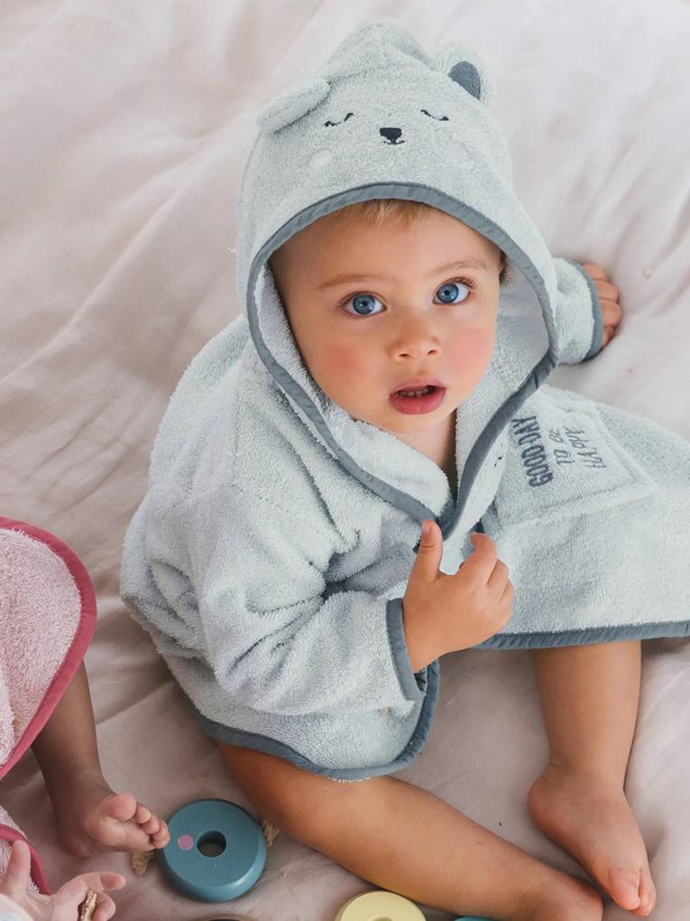 Roupão Urso, personalizável, para bebé azul claro liso com motivo