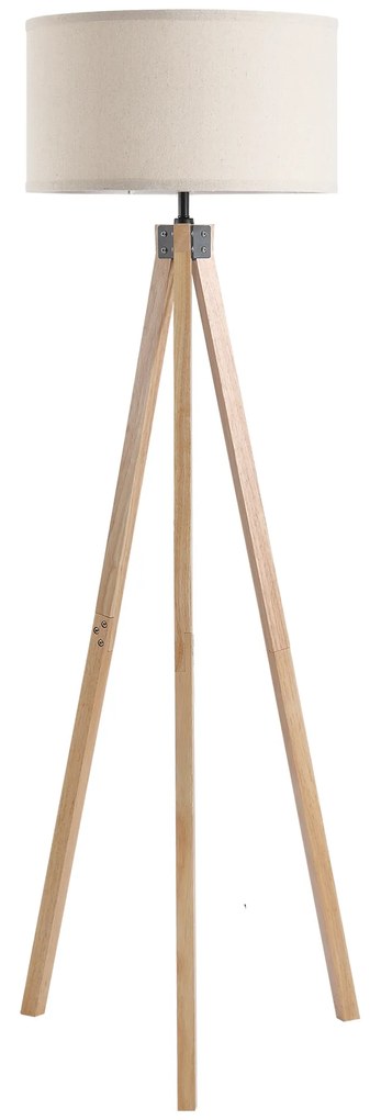 HOMCOM Candeeiro de Pé Estilo Escandinavo 40 W Máx. 45x45x152 cm Madeira de Pinho Linho Bege | Aosom Portugal