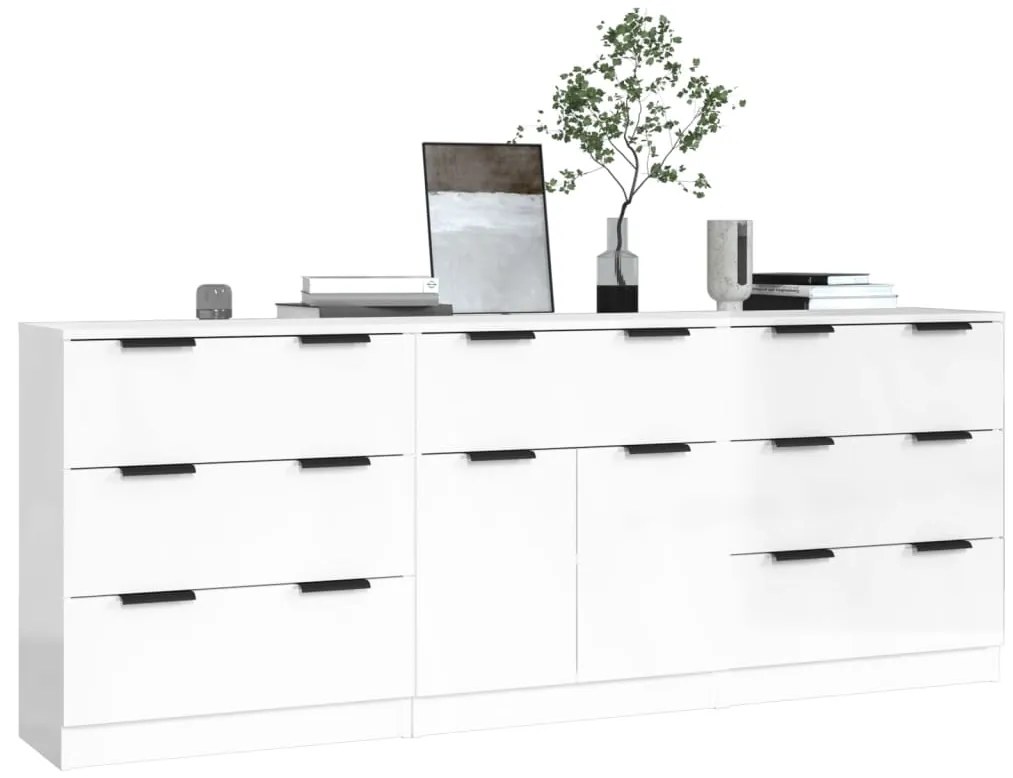 3 pcs aparadores madeira processada branco brilhante