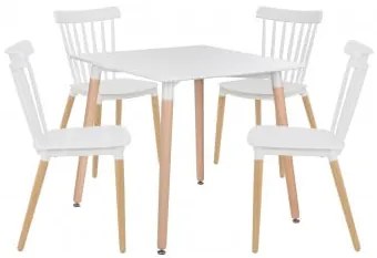Conjunto De Mesa Quadrada 80x80 Cm E 4 Cadeiras Em Madeira De Faia E Polipropileno Royal Branco - Sklum