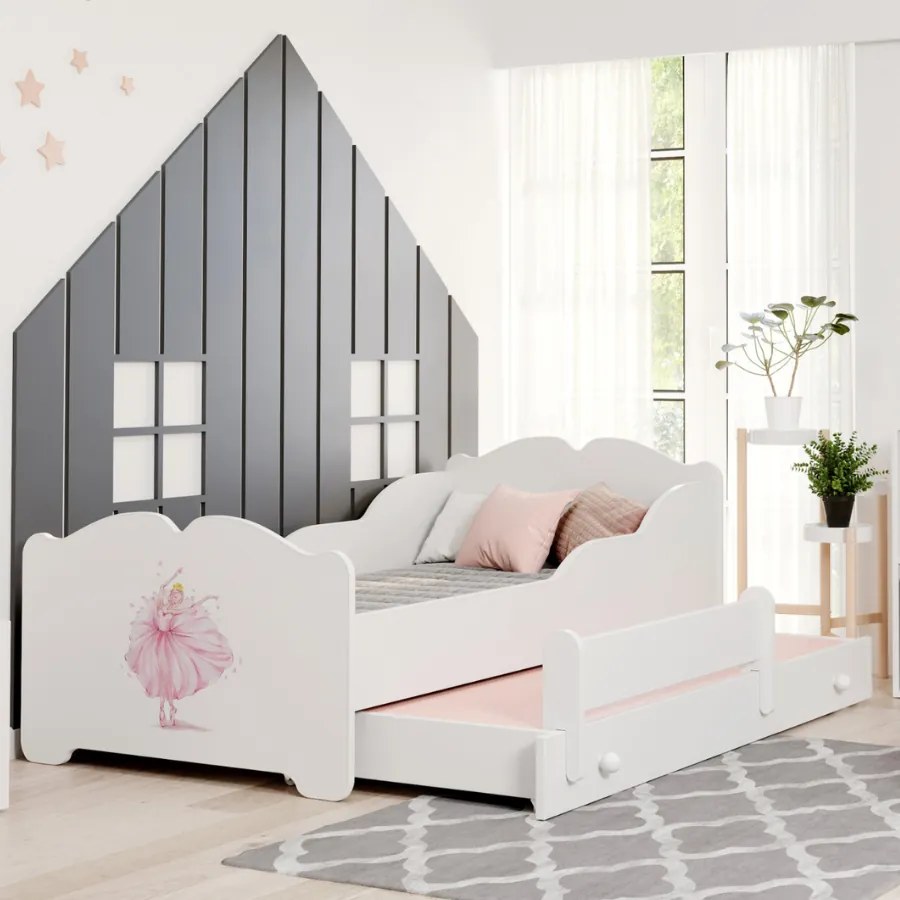 Cama dupla infantil ANNA 160x80 branca - bailarina - colchão e estrado incluído
