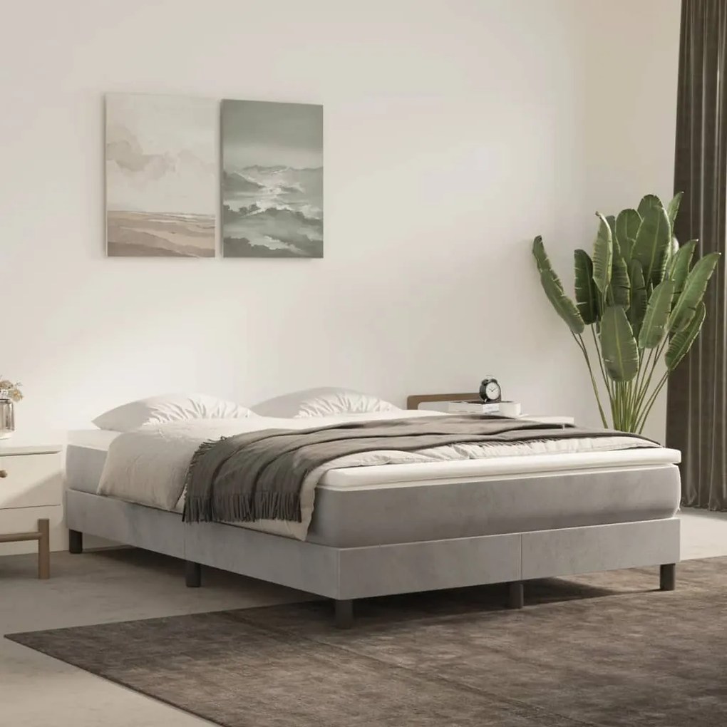 3120772 vidaXL Estrutura de cama 140x200 cm veludo cinzento-claro