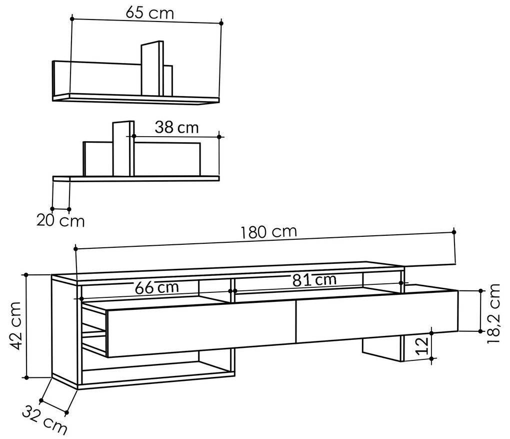 Móvel TV Gara – Antracite – 180x42x32 cm