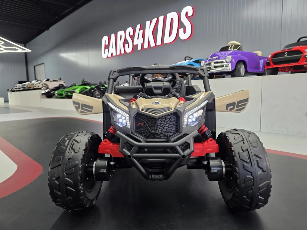 Buggy Can Am Maverick 4x4 12V Pneus EVA, Assento de couro sintético Cáqui