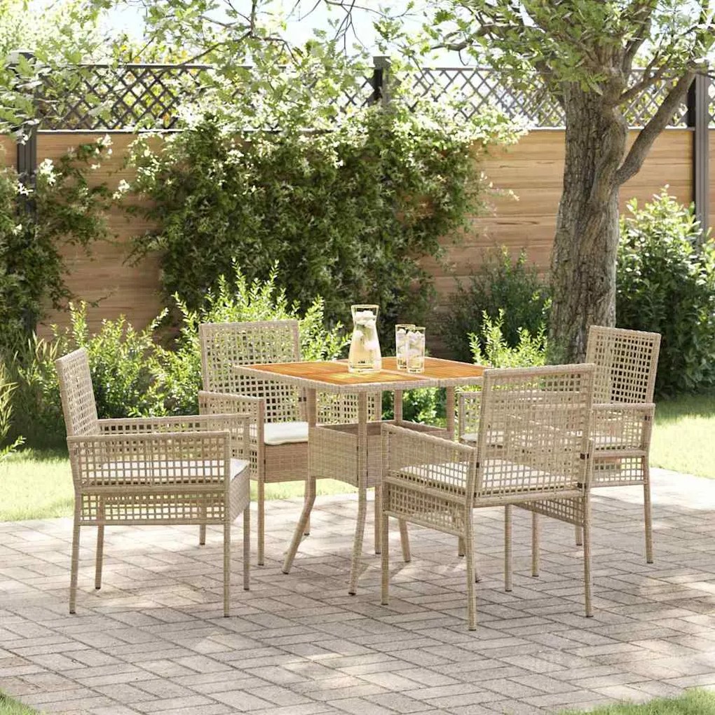 vidaXL Conjunto de Jantar para Jardim 5 pcs Bege vime PE
