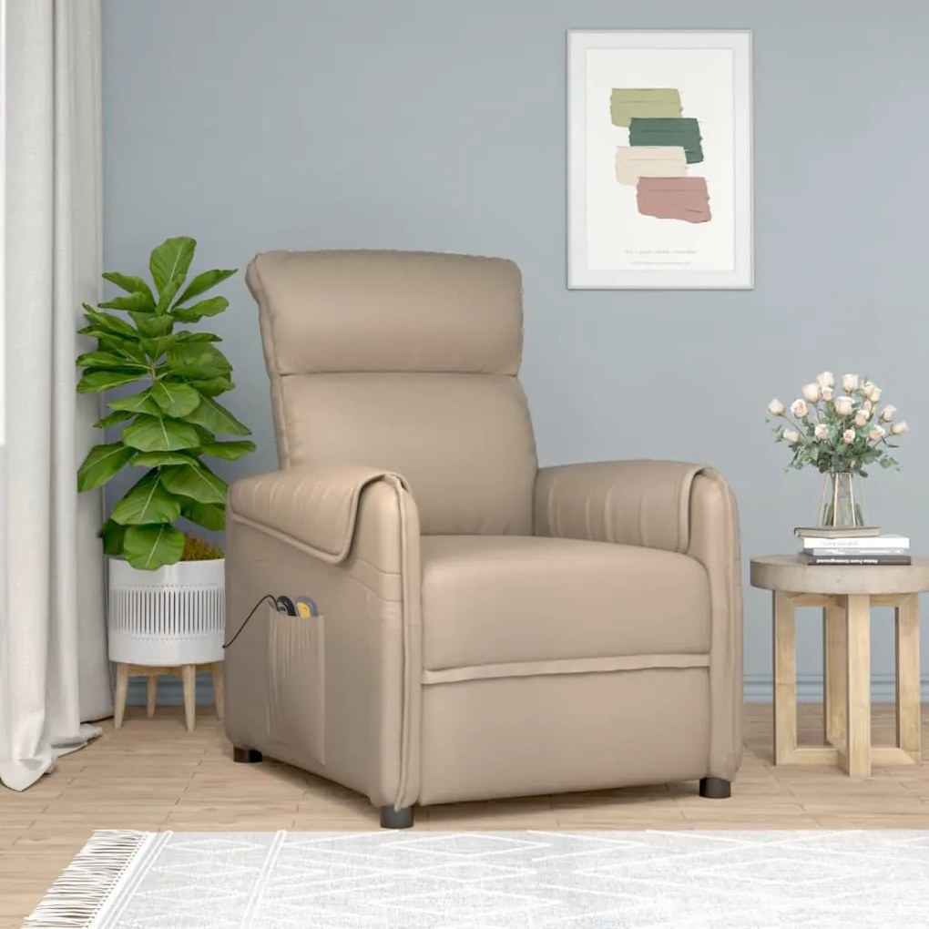 vidaXL Poltrona massagens reclinável elétrica couro artif. cappuccino