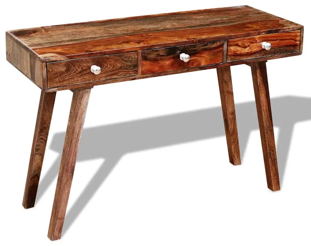 Mesa consola com 3 gavetas 76 cm madeira acácia sólida