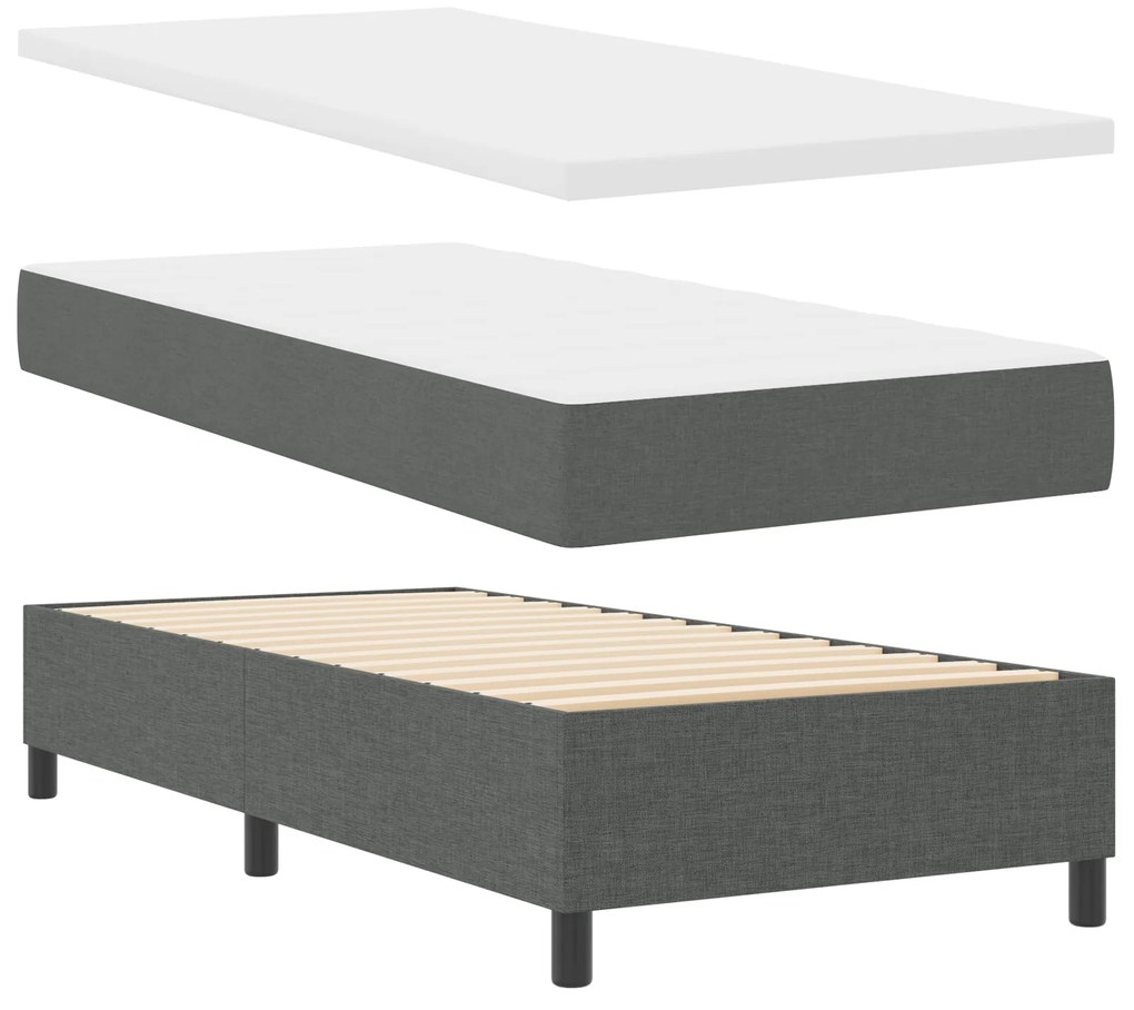 Cama Box Spring com Colchão e Banco Cinza Escuro 80x200 cm Tecido