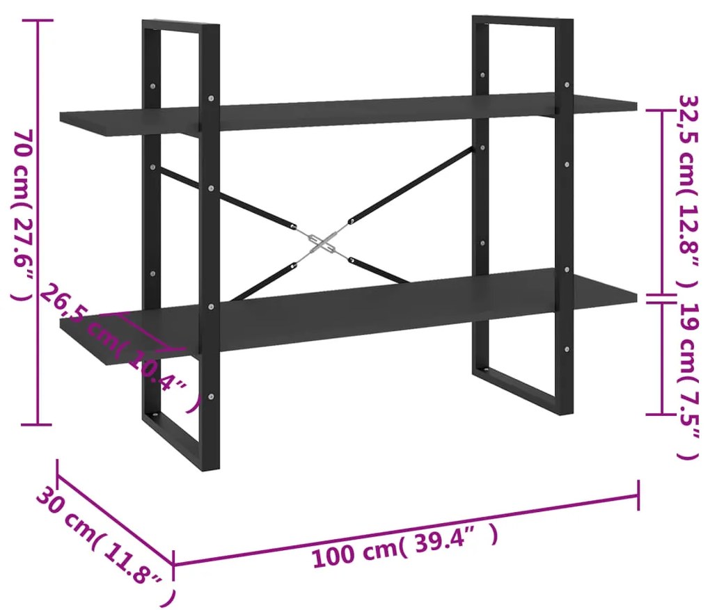 Estante c/ 2 prateleiras 100x30x70 cm contraplacado cinzento