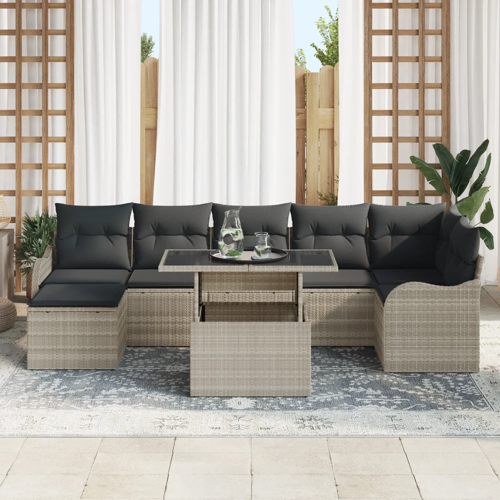Conjunto de Sofás de Jardim com 8 Peças com Almofadas Cinza Claro Ratt