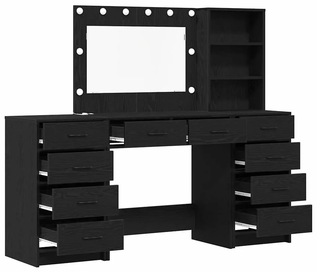 Conjunto de Mesa de Maquilhagem em 3 Peças com Espelho LED em Madeira
