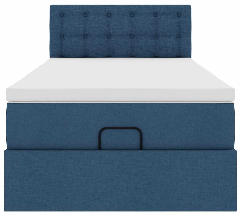 Cama Otomana com Colchão &amp; LEDs Tecido Azul 100x200 cm