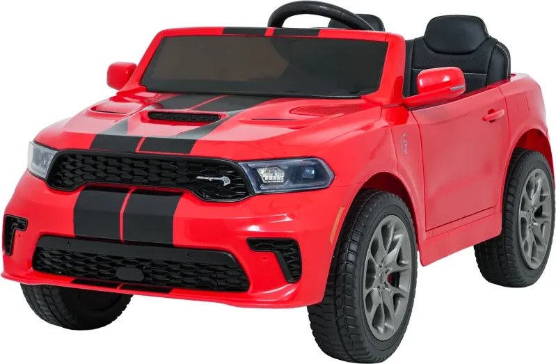 Carro elétrico para Crianças 2 a 5 anos, 12V Dodge Durango Rodas de espuma EVA, assento Couro ecológico e Comando Vermelho
