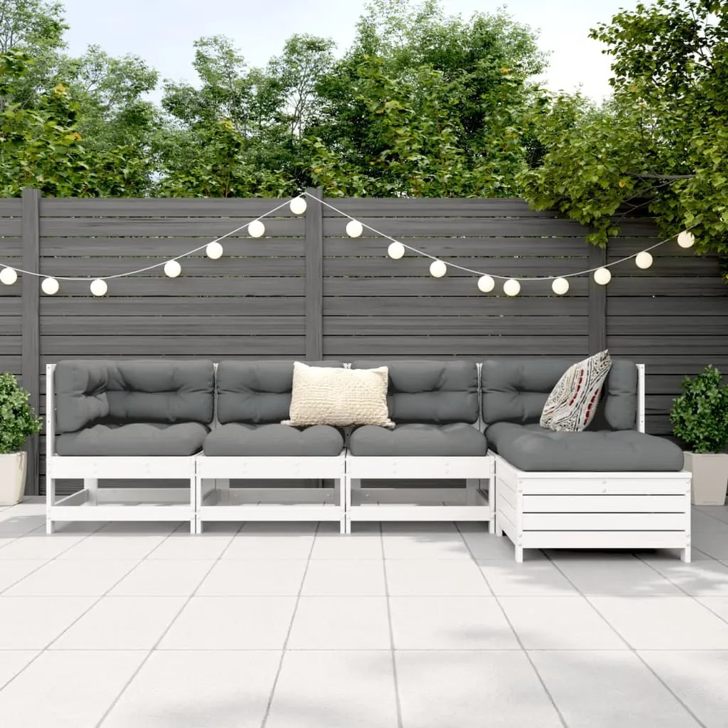 5 pcs conjunto de sofás de jardim madeira pinho maciça branco