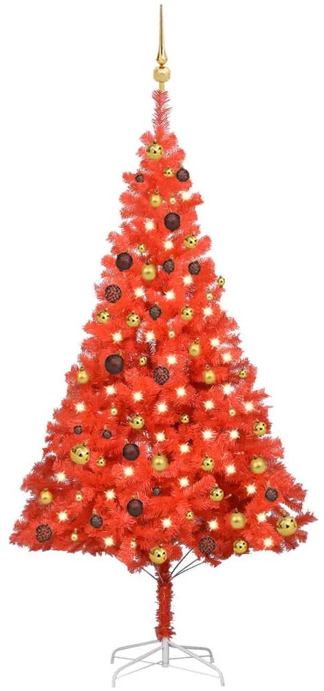 3077514 vidaXL Árvore Natal artificial pré-iluminada c/ bolas PVC vermelho