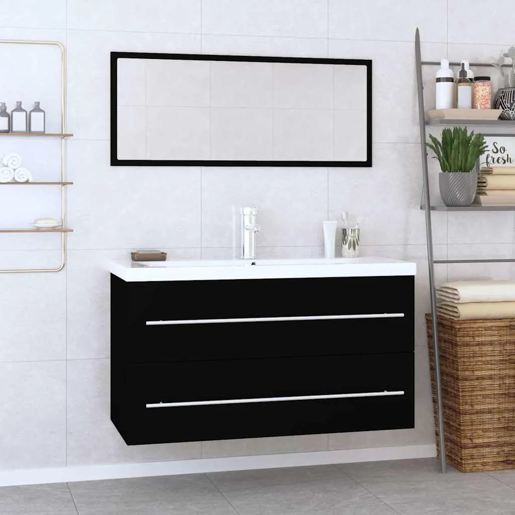 vidaXL 3 pcs conjunto de móveis de casa de banho preto