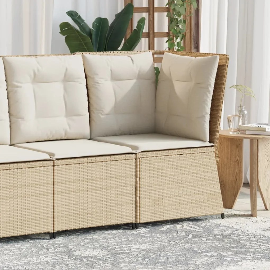 vidaXL Sofá de canto para jardim com almofadões vime PE bege