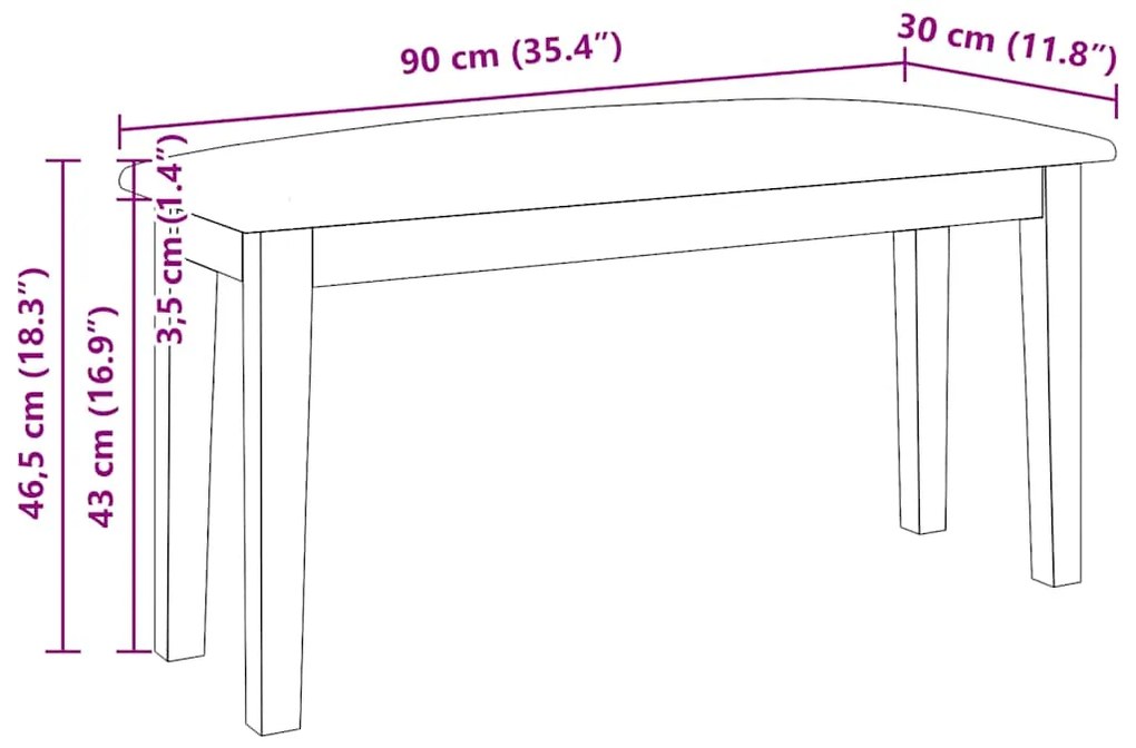 Banco 90 cm madeira seringueira maciça castanho