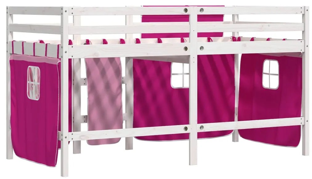 Cama alta p/ criança c/ cortinas 80x200 cm pinho maciço rosa