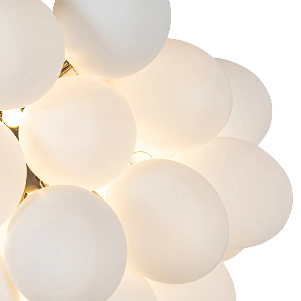 Candeeiro de suspensão Art Deco preto com vidro opalino 8 luzes redondo - Uvas Design,Art Deco