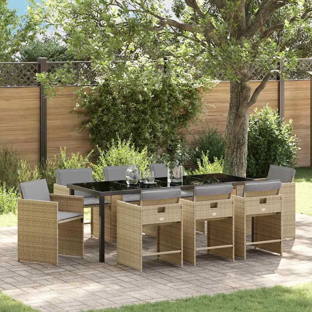 vidaXL Conjunto de Jantar de Jardim de 9 Peças com Almofadas Bege em Rattan Sintético