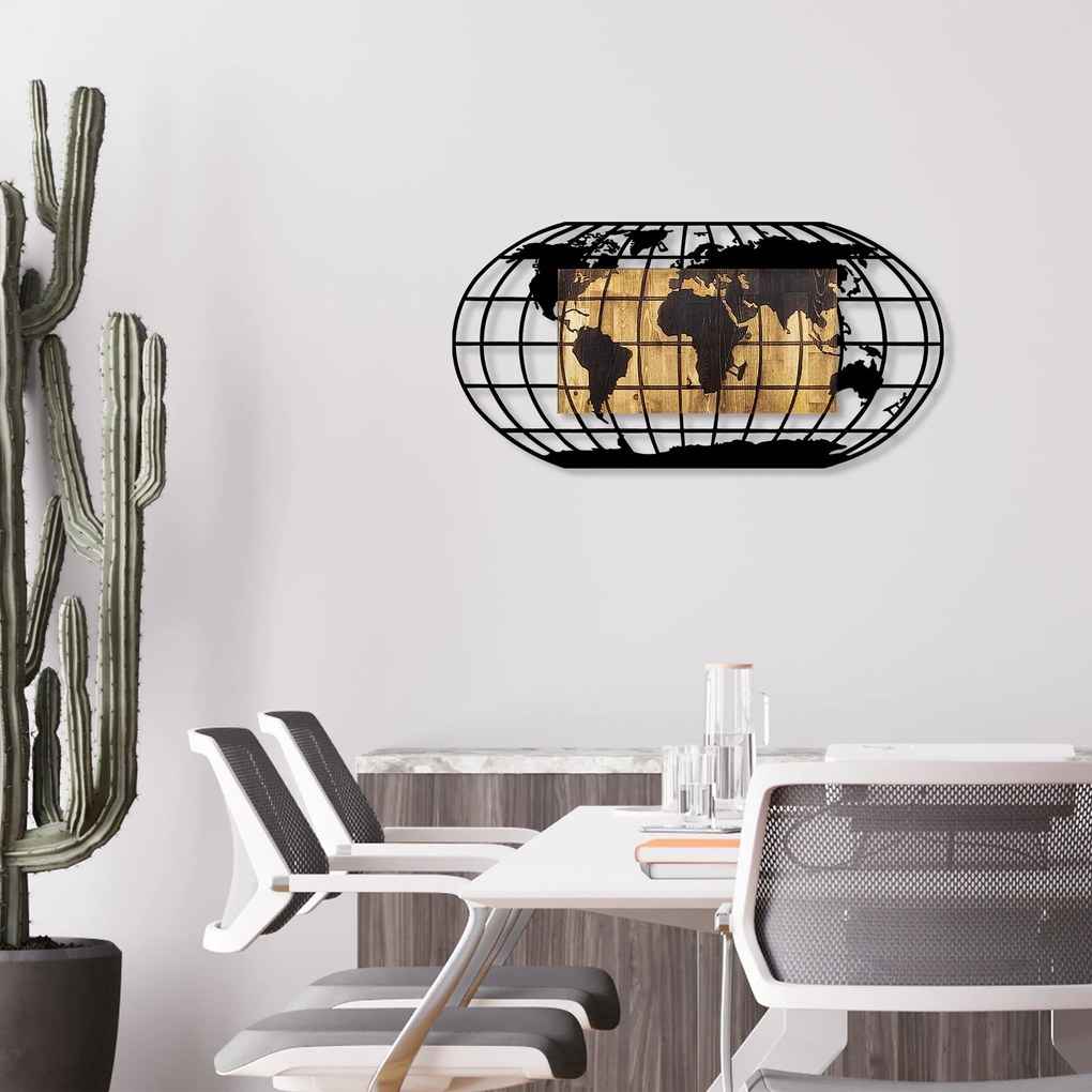 Acessório Decorativo de Parede World Map 2 – Nogueira e Preto – 102 x