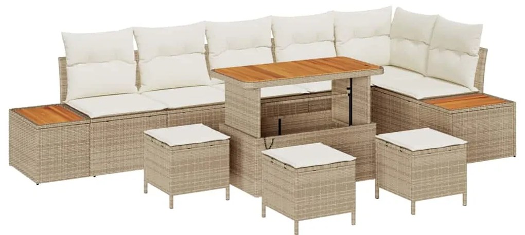 Conjunto de Sofá de Jardim vidaXL de 10 peças com Almofadas Bege Ratta