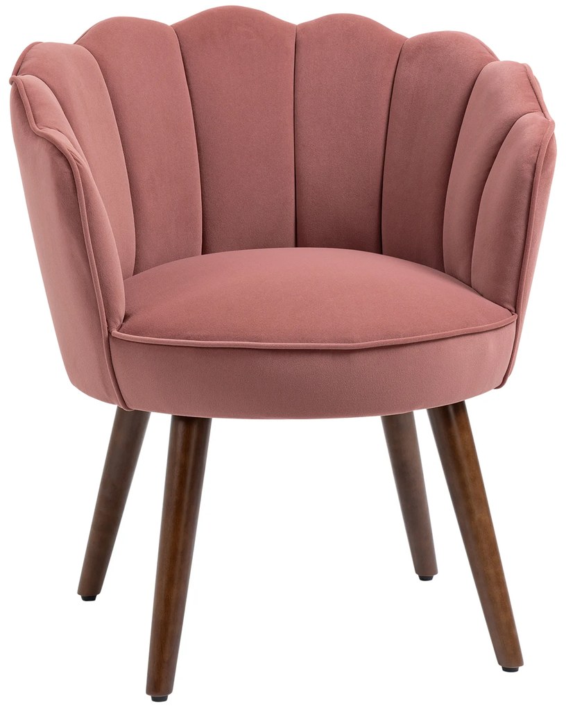 HOMCOM Sofá Concha Sofá de Sala Quarto com Encosto e Almofada em Veludo Pernas em Madeira de Seringueira 66x66x78,5 cm Rosa | Aosom Portugal