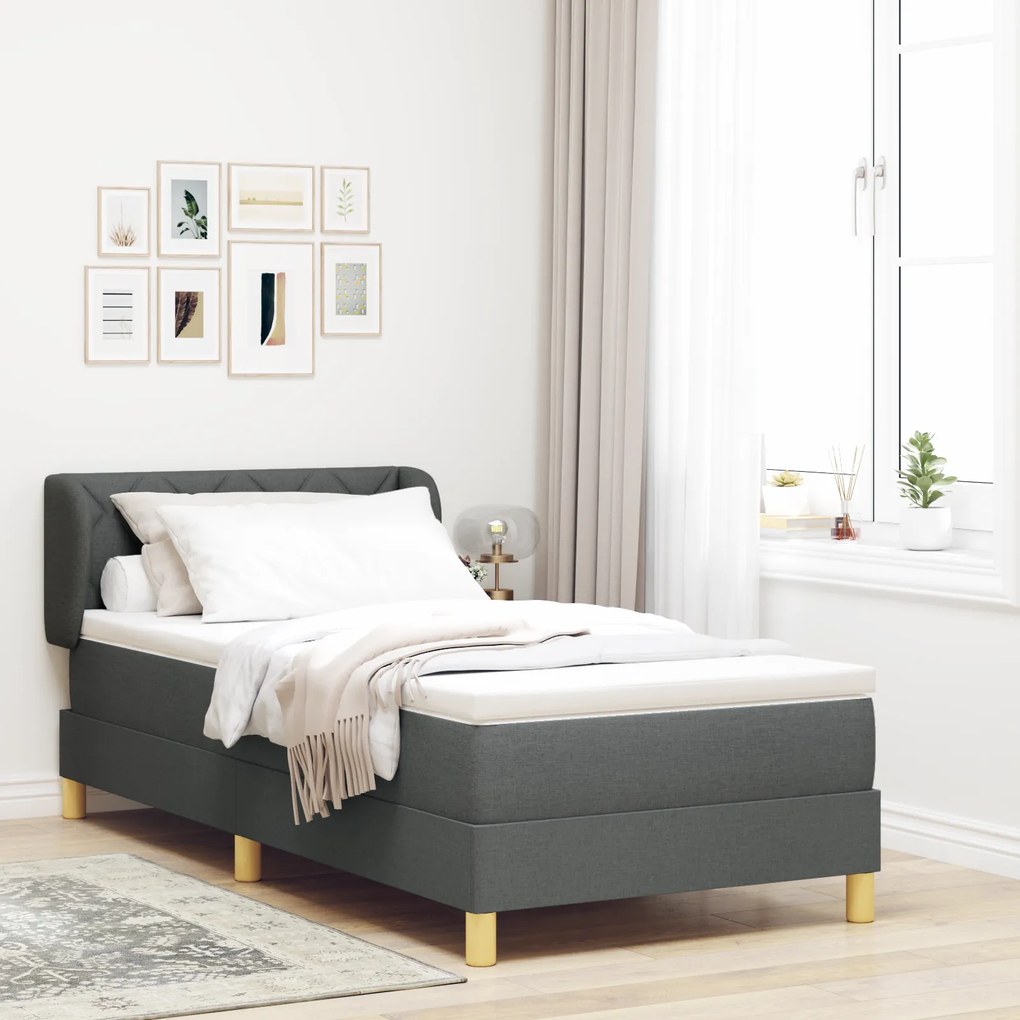 Cama Box Spring com Colchão vidaXL, Cinza Escuro, 90x190 cm Tecido