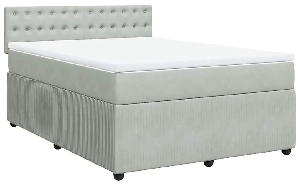 Cama com molas/colchão 140x200 cm veludo cinzento-claro