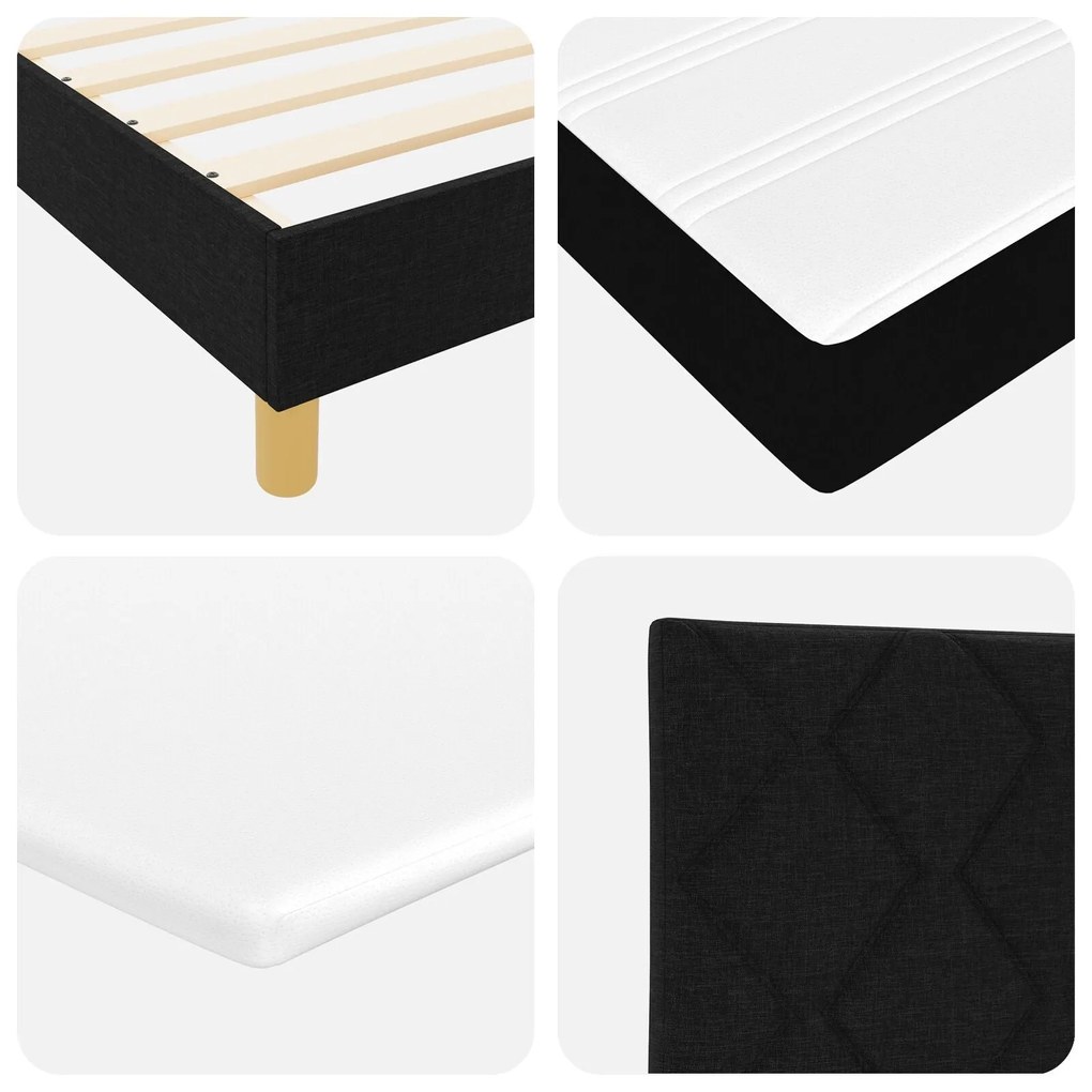 Cama Box Spring com Colchão e LED Preto 140x200 cm Tecido