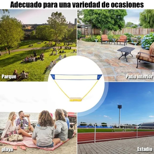Conjunto com rede de badminton 3 x 1,5 m portátil com 2 raquetes e 2 penas, fácil de montar, para praia ou jardim, amarelo e azul