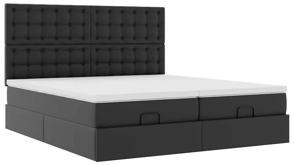 Estrutura de cama otomana com colchões pele artificial preta