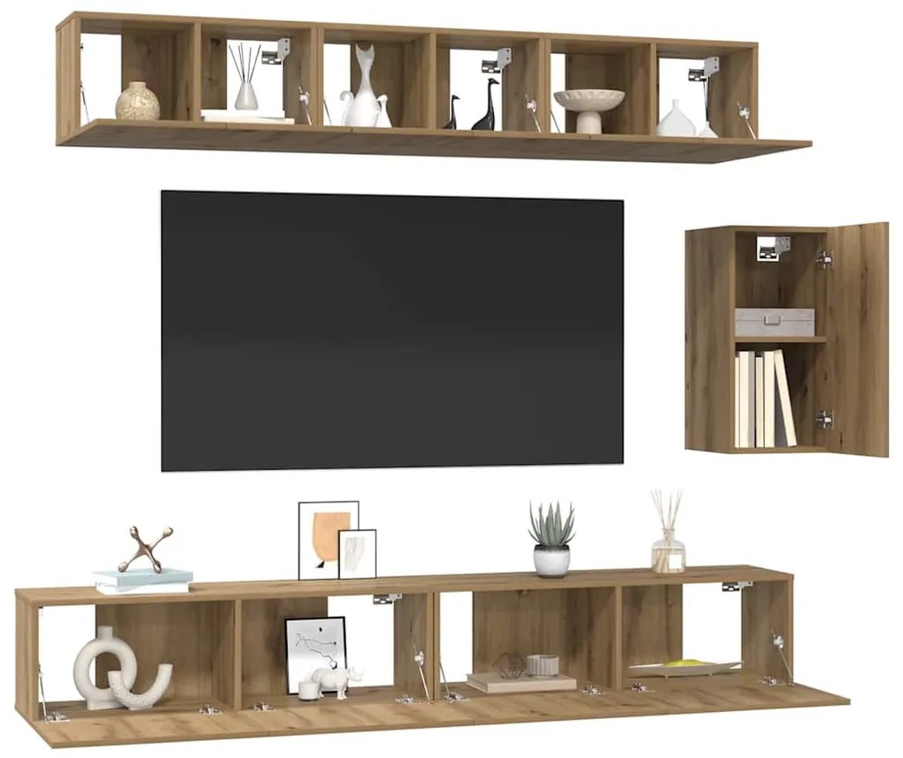 Conjunto de móvel de TV com gaveta com prateleira 6 pcs carvalho artis