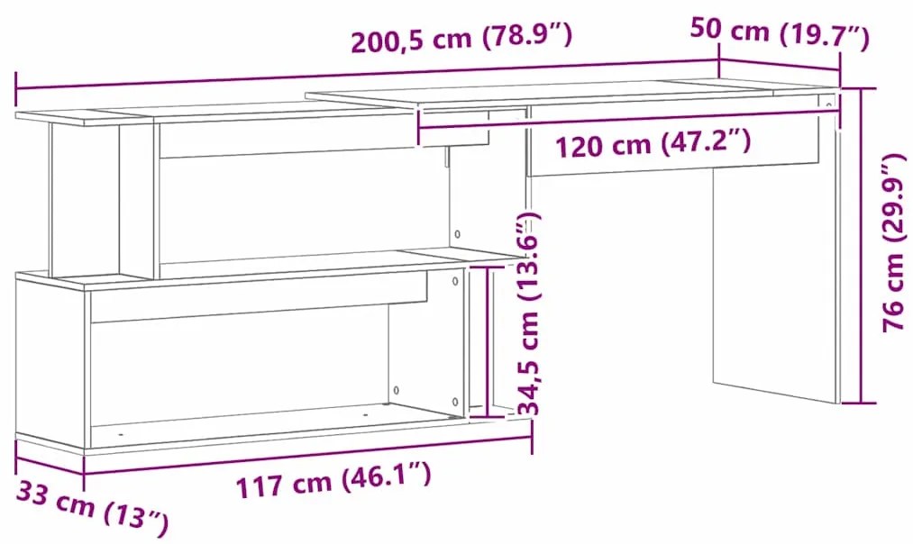 Mesa vidaXL Preta Carvalho 200x50x76 cm Madeira engenheirada