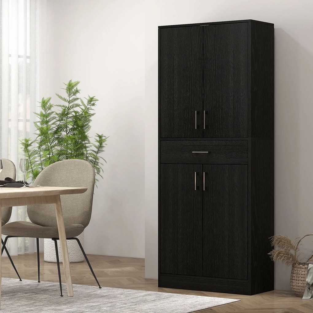 Armário de cozinha alto com 4 portas 70,8 L x 34 P x 180 A cm, 2 compartimentos e 1 gaveta central, altura de 180 cm, com 2 prateleiras ajustáveis, pr