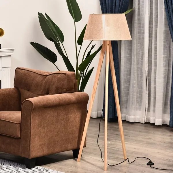 Candeeiro de Pé Moderno para o Quarto, Sala de Estudo, Sala de Estar com Base de Tripé Inoxidável Abajur de Linho Bege 146 cm
