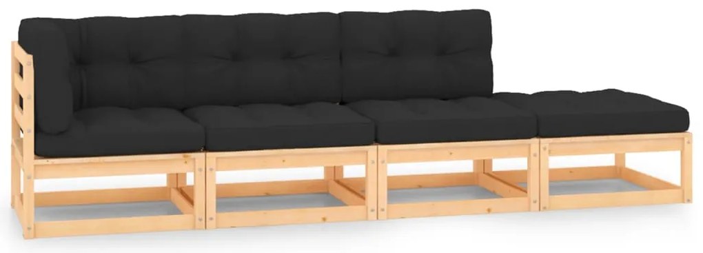 4 pcs conjunto lounge de jardim c/ almofadões pinho maciço