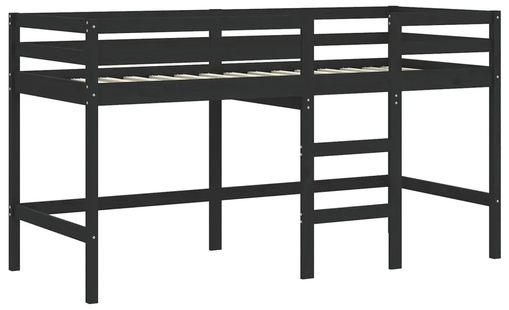 Cama alta criança c/ túnel 90x200 cm pinho maciço branco/preto