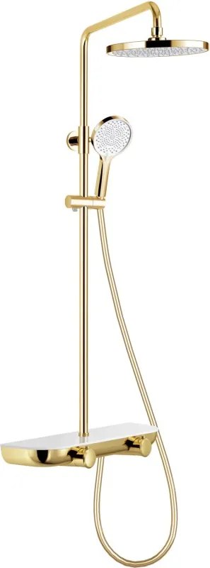 Mexen Axis conjunto de duche de sobrepor com chuveiro de teto e misturadora, dourado/branco - 78112-25