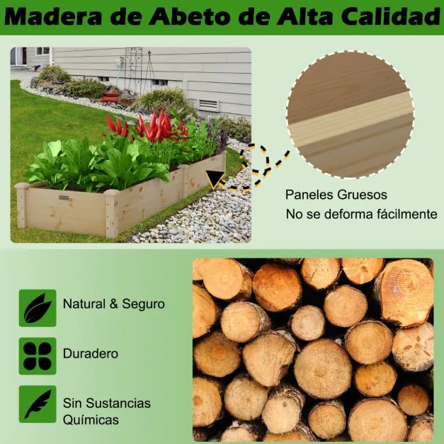 Floreira Caixa elevada de madeira para plantas, canteiro para legumes, flores, ervas, frutas, vaso elevado para jardim, 240x60x25 cm