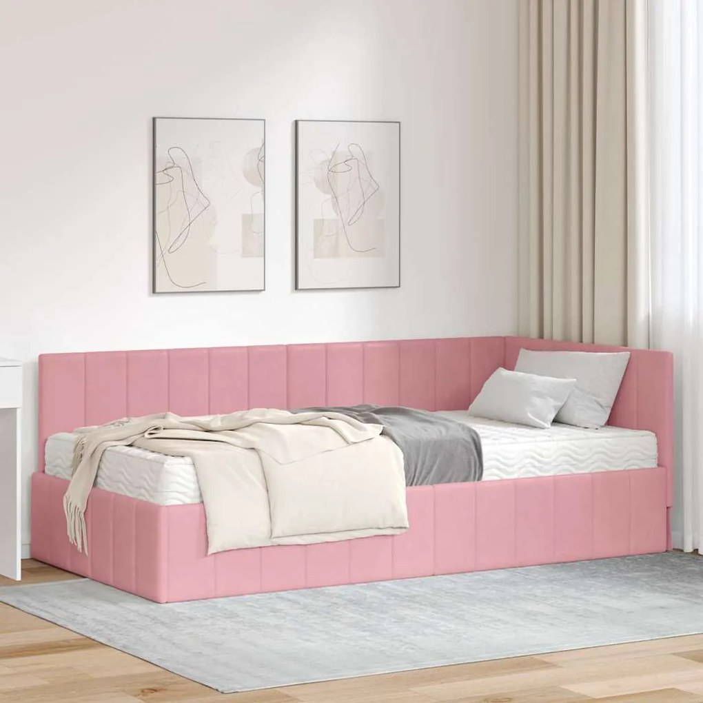 vidaXL Estrutura de Cama de Canto com Colchão 2 pcs Cinzeto Veludo