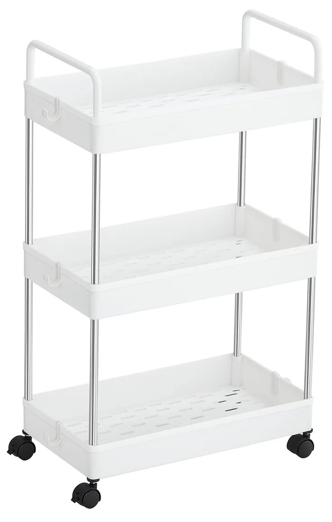 Carrinho de arrumação com rodas, 3 prateleiras | SONGMICS | 40 x 22 x 67 cm | branco | KSC019W01.