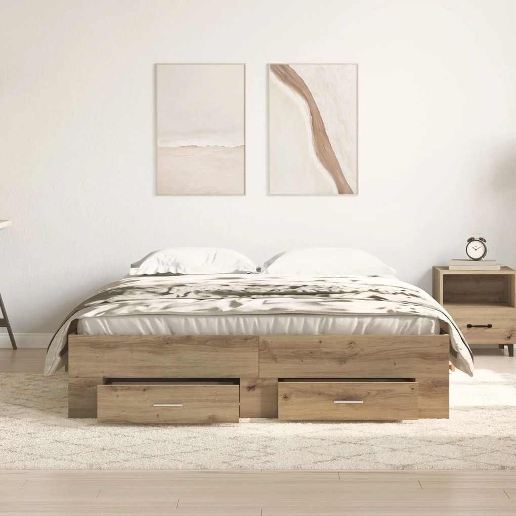Estrutura de Cama com Gavetas Carvalho Artístico