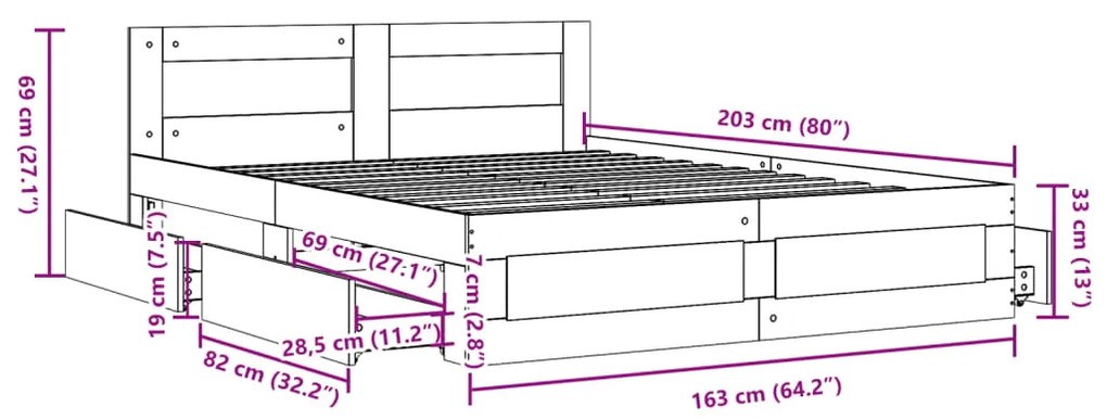 Estrutura de cama c/ cabeceira sem colchão 160x200 cm branco
